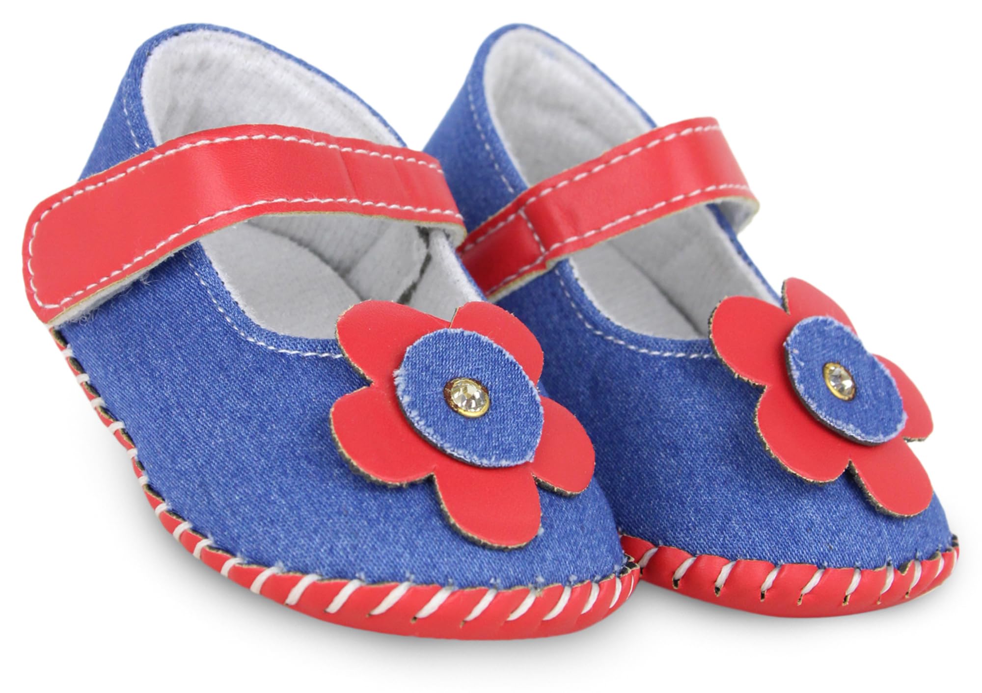 6 To 12 Months Baby Girls Denim Cotton Floral Baby Sandal Booties -BT1473-image-47