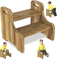 Vista 1 de Taburete de madera de 2 escalones para niños y adultos, taburetes de madera maciza de dos pasos para camas altas, taburete portátil con almohadillas