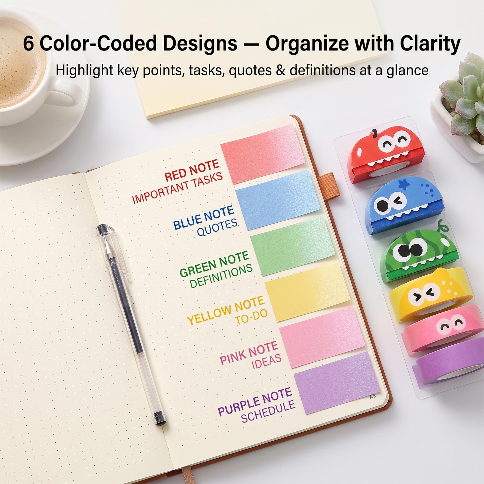 Glitter Sticky Notes in Box Dispenser with Cartoon Pattern (108 Sheets-6 set-a)