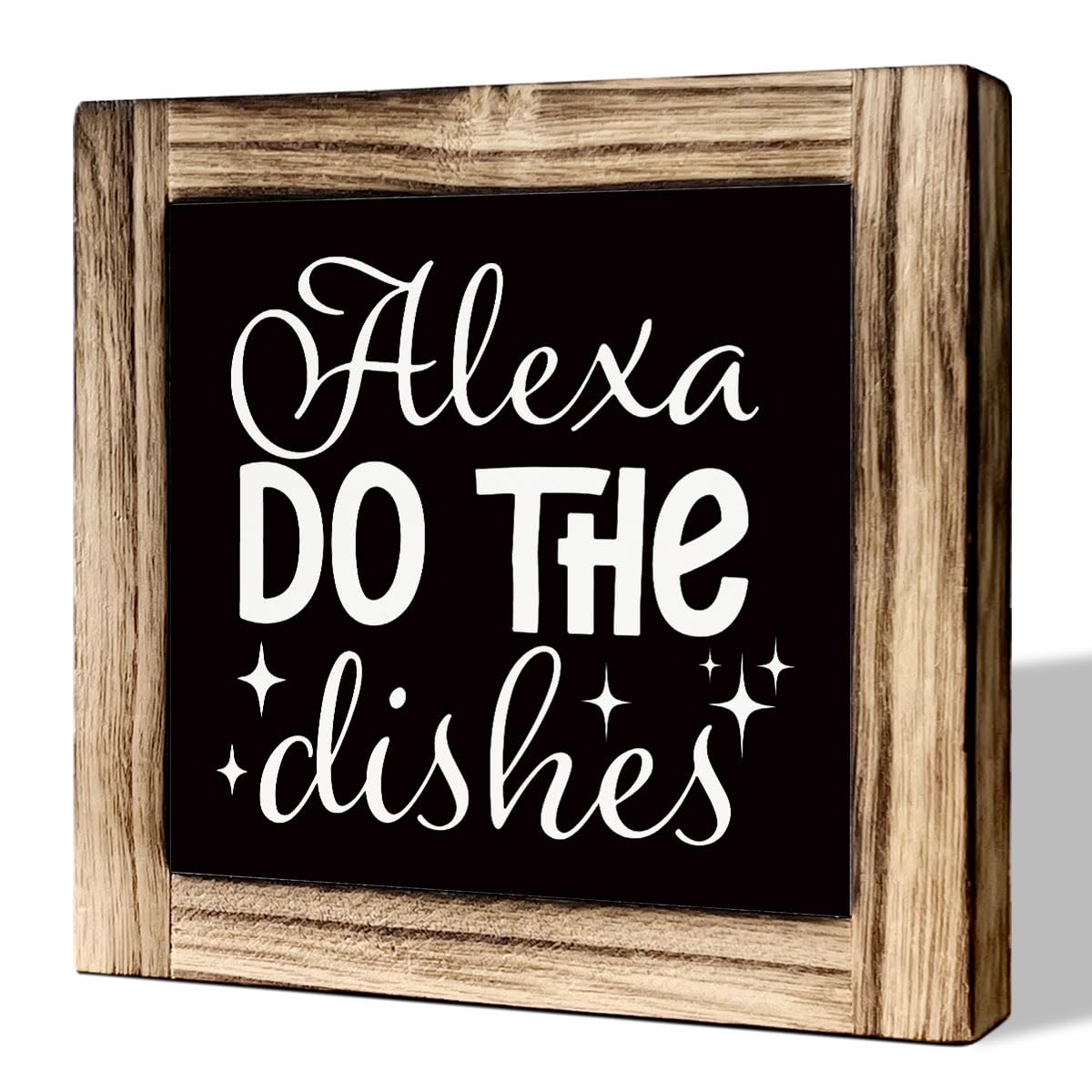 JXZOLQ Alexa Do the Dishes Sign, Kitchen Decor, Rustic Wooden Tabletop Decor Sign, Kitchen Decor Art, Funny Kitchen Wood Sign, Farmhouse Home Kitchen Decor for Shelf, Rustic Wooden Kitchen Table Sign