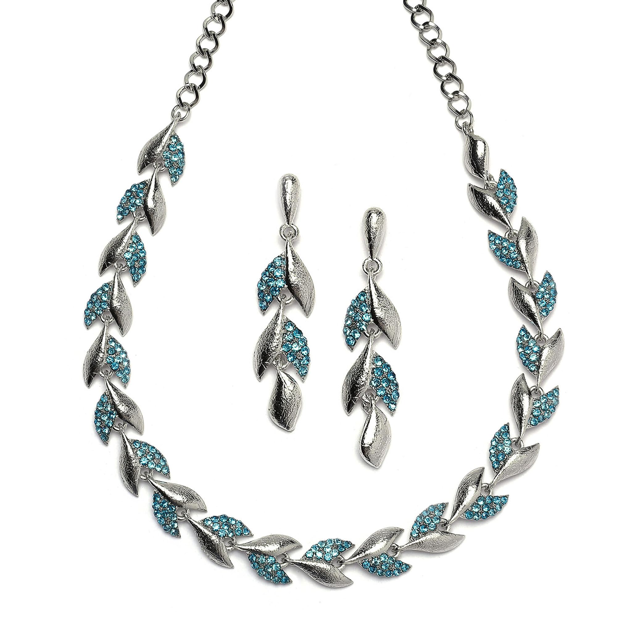 KENNICE Rhodium-Plated Cubic Zirconia Studded Leafy Shaped Necklace With Earrings Jewellery Set For Girls and Women (B0CVGVW9NW) Amazon Price History, Amazon Price Tracker