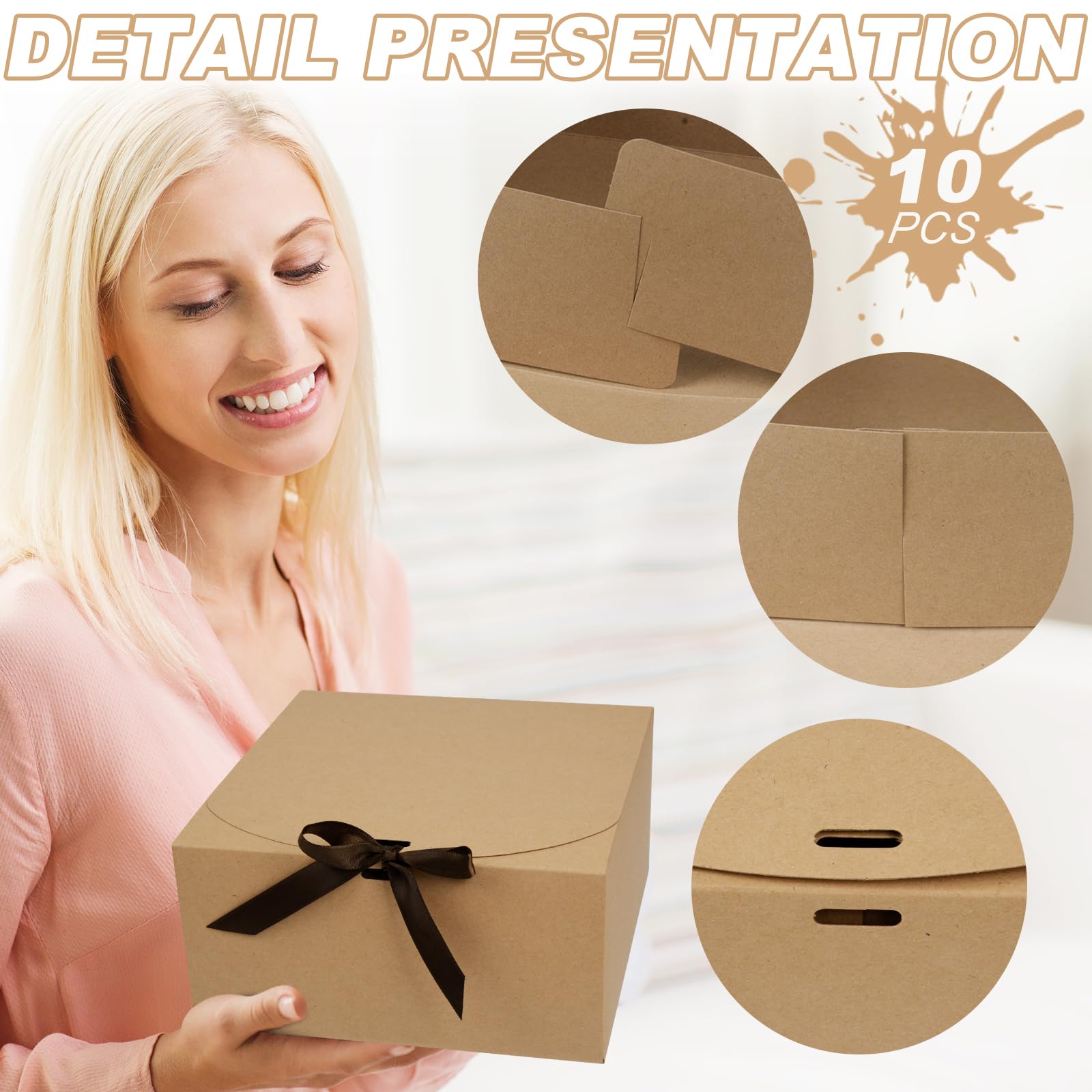 Scatole Regalo In Carta Kraft Etercycle | Confezione Da 10 Con Nastri Di Raso | 20x20x10 Cm | Ecologiche E Personalizzabili