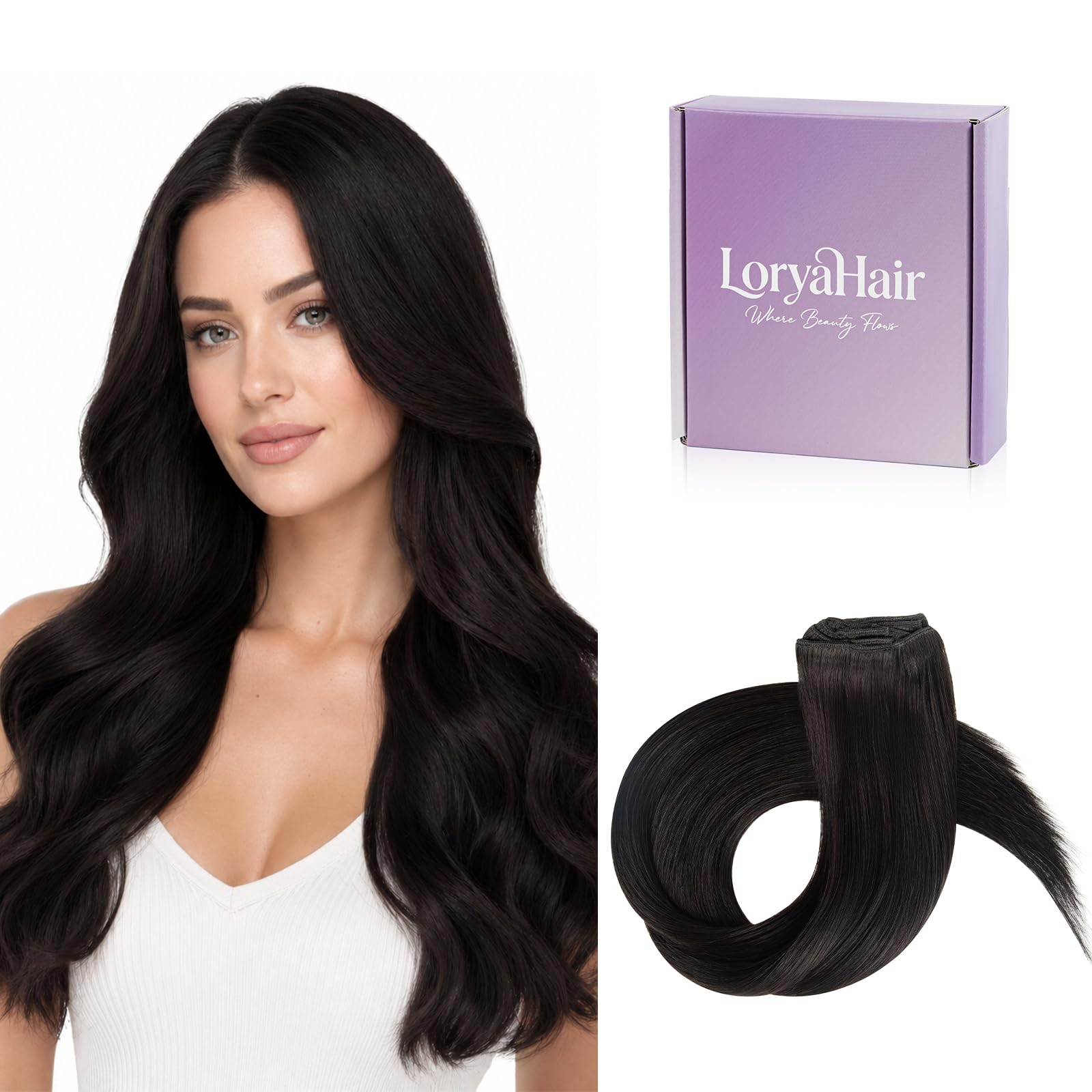 Remy Echthaar Clip in Extensions, Schwarz Menschenhaar #1B 55cm | 120g 7Pcs, Natürliches Schwarz Haar inkl. Klipps, für Volumen & Länge