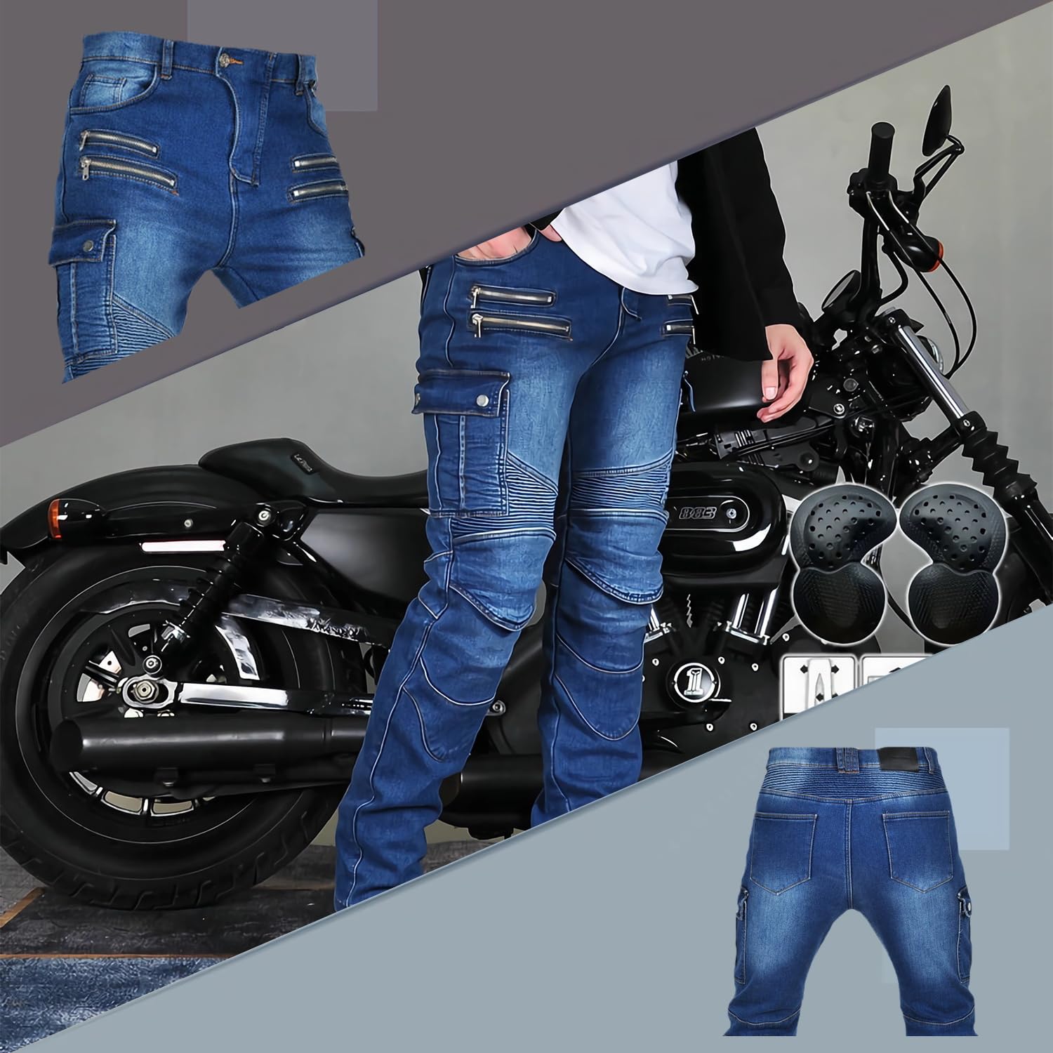 da Moto da Uomo Pantaloni da Motociclista in Denim Impermeabili Protezione Impermeabile Pantaloni da Moto da Ciclismo Jeans da Motociclista Elasticizzati con 4 Protezioni (Blu,S)