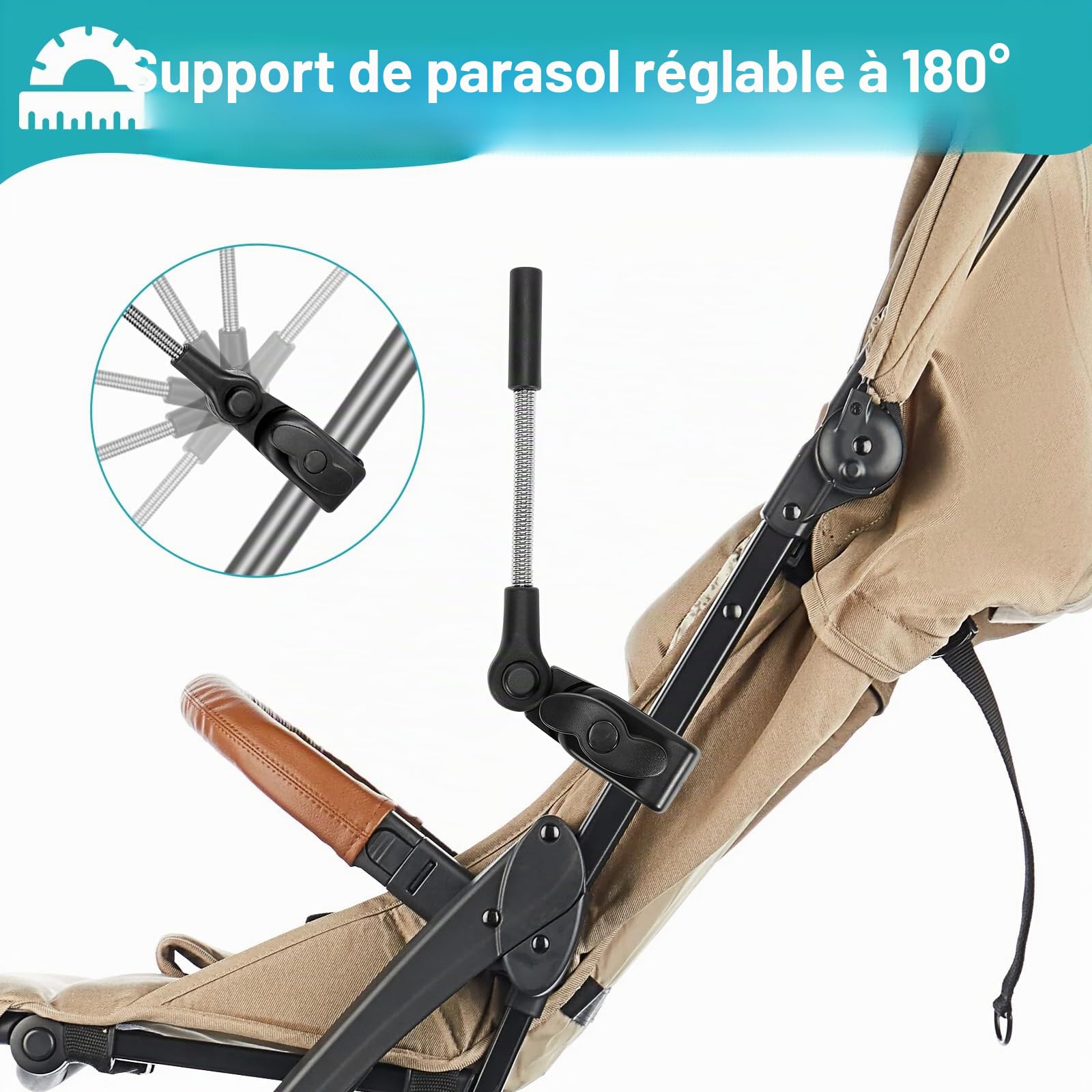 Ombrelle Poussette, Parasol Poussette Bébé Universelle, Protection UV 50+, Compatible avec la plupart des poussettes, Parapluie de Protection Solaire pour Landau avec Pince Réglable, Diamètre 71 cm