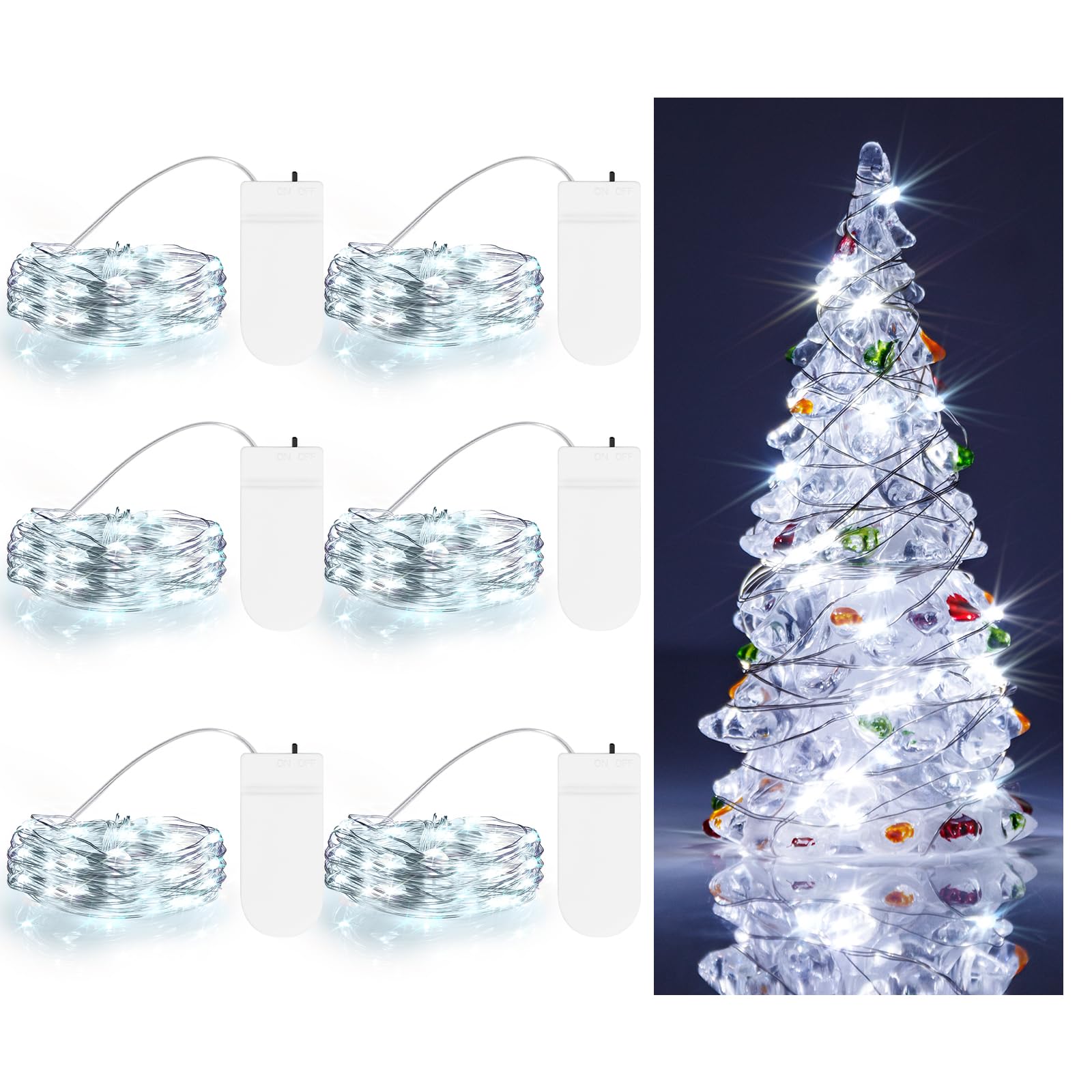 6 Unidades de Luces LED de Cadena Estrellada de 7.2 pies, 20 Luces LED de Hadas alimentadas por batería, Alambre de Cobre para Bricolaje, Luces de decoración de Navidad