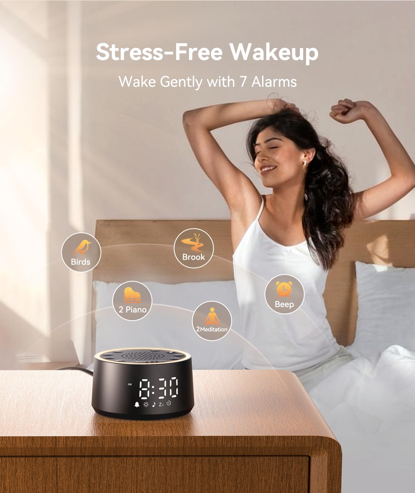 Dreamegg White Noise Machine – Soundmaschine Baby, 25 beruhigende Geräusche, 10 Farben, Nachtlicht, dimmbares Display, Schlaf-Timer, Memory-Funktion für Erwachsene und Babys, ideales