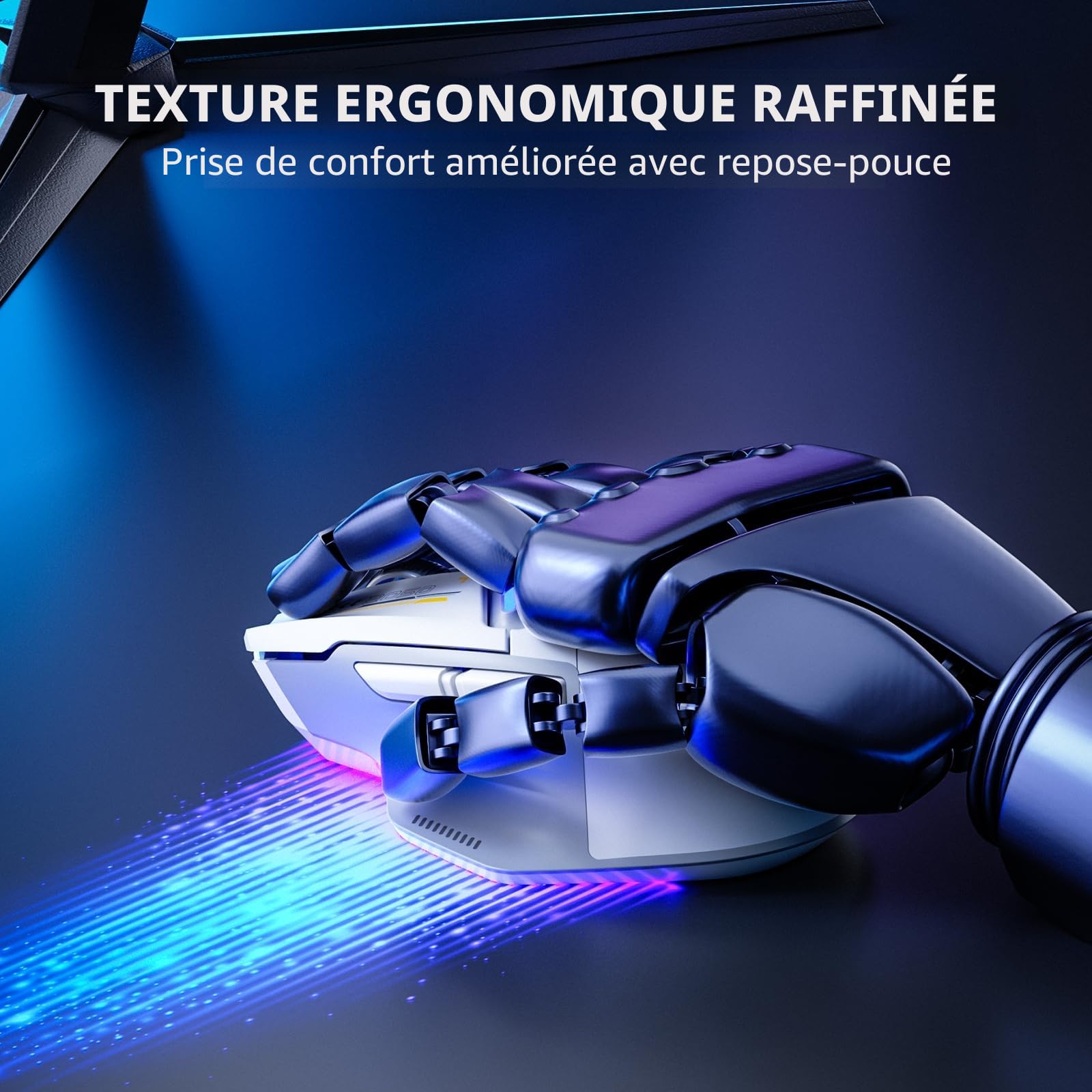 inphic IN9 Souris Gamer sans Fil/Bluetooth/Filaire, 10000 DPI, 6 Boutons Programmables, Tri-Mode Ergonomique Rechargeable avec Éclairage RVB Personnalisable pour Ordinadeur/PC