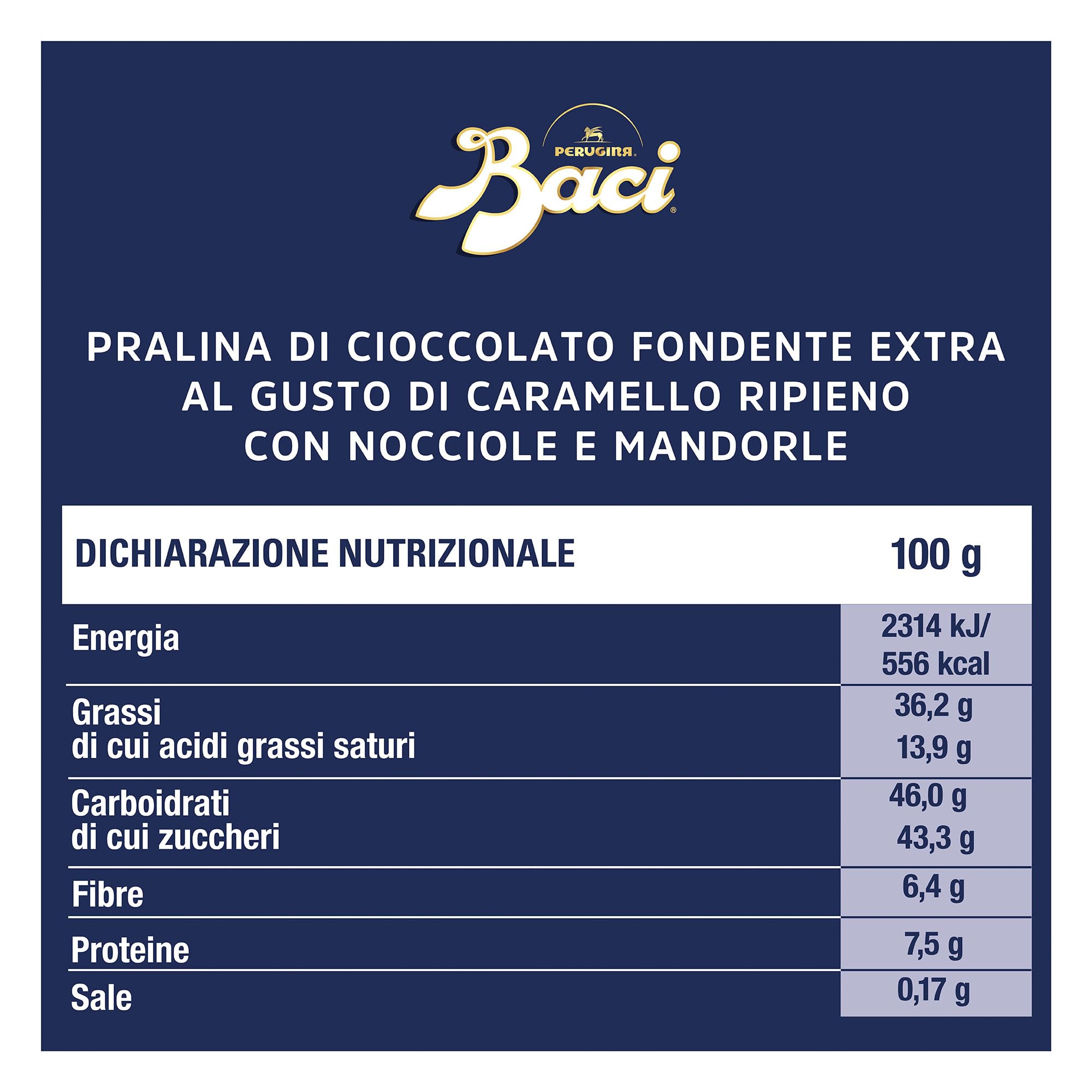 BACI PERUGINA Caramellato alle Mandorle Cioccolatini Fondenti ripieni al Gianduia, Scatola Regalo 150g