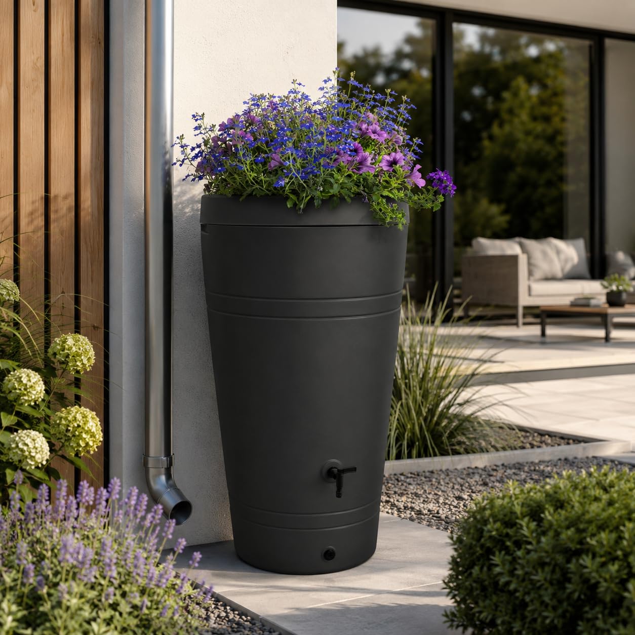 YourCasa Récipient pour Eau de Pluie 230 l - Design Decore - tonneau/réservoir d'eau de Pluie - avec Robinet - récupérateur Eau de Pluie - collecteur Eau de Pluie (Anthracite)