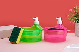 Dhananjay Soap Dispenser for Kitchen Accessories Items Dishwasher Liquid Holder and soap Pump Dispenser with Sponge Holder (Multicolor, Plastic)(Pack of 2)