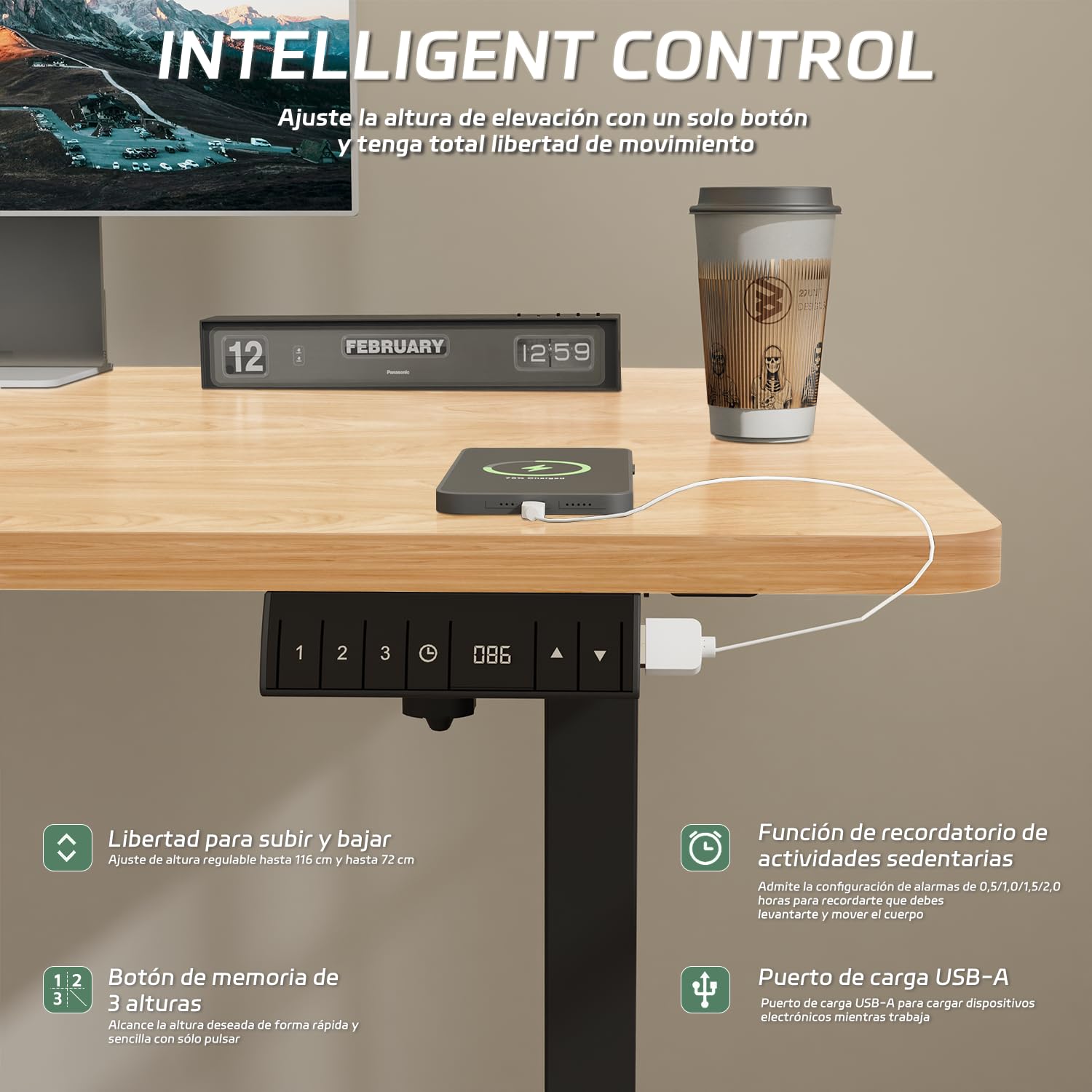 Airfish Escritorio Elevable Electrico 160 × 80cm con Puerto USB, Mesa Escritorio Elevable con Alerta de Sedentarismo, Escritorio Ajustable en Altura, Mesa de Oficina Elevable