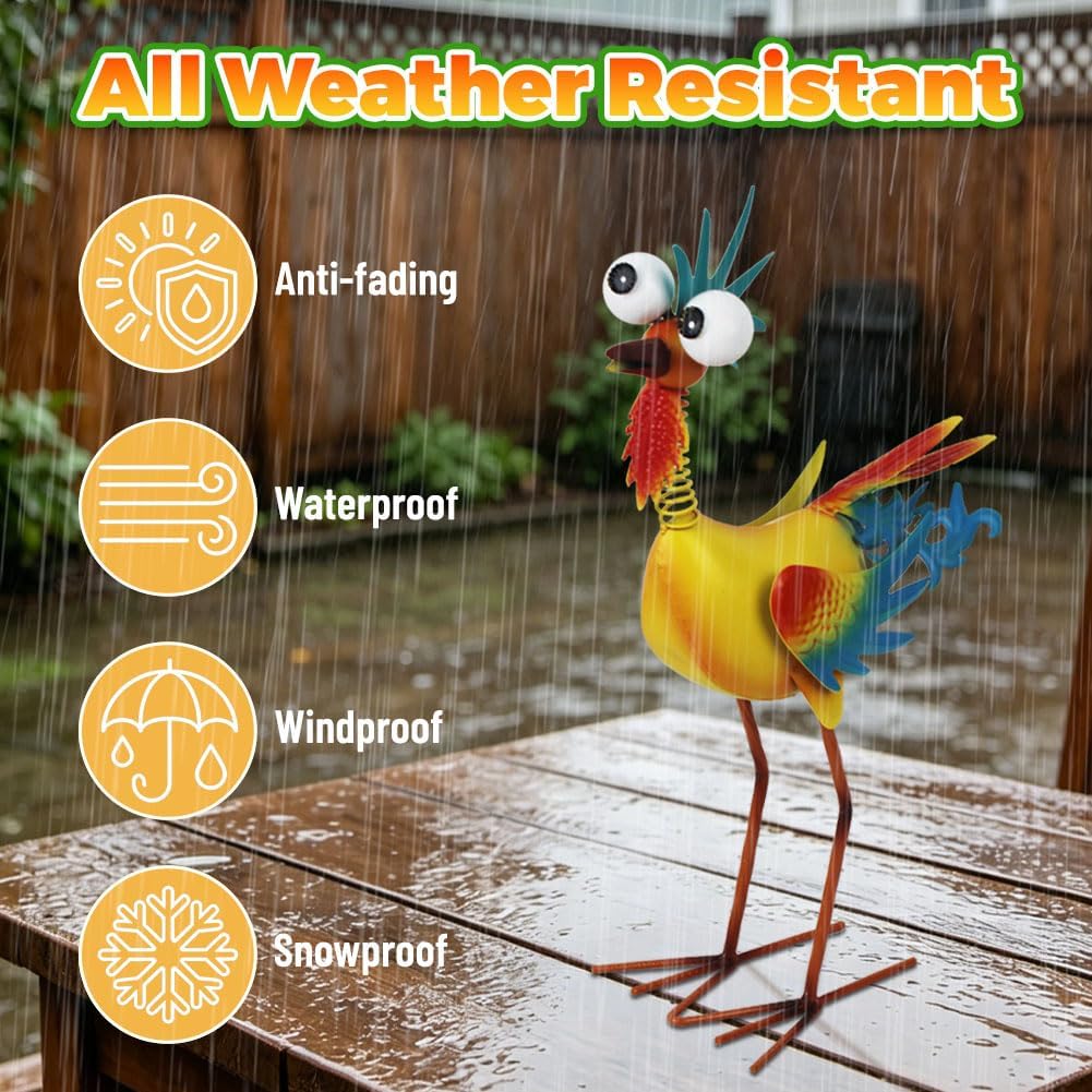 18" Metal Rooster Statue Outdoor Garden Decor image 4