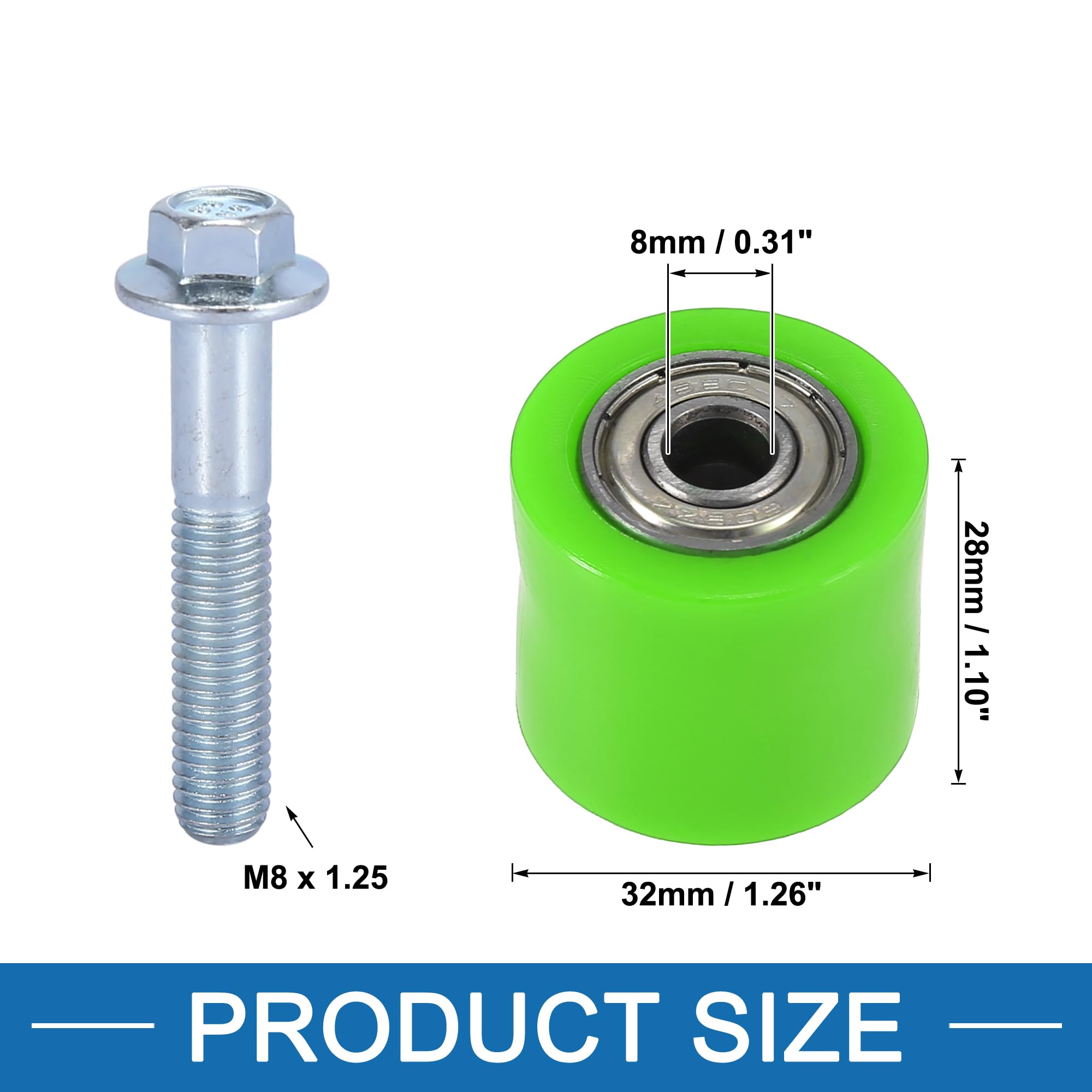 A ABSOPRO Cuscinetto a Rulli per Catena di Motocicletta 8mm Guida Ruota per Moto Stradali e ATV Verde (Set di 2)