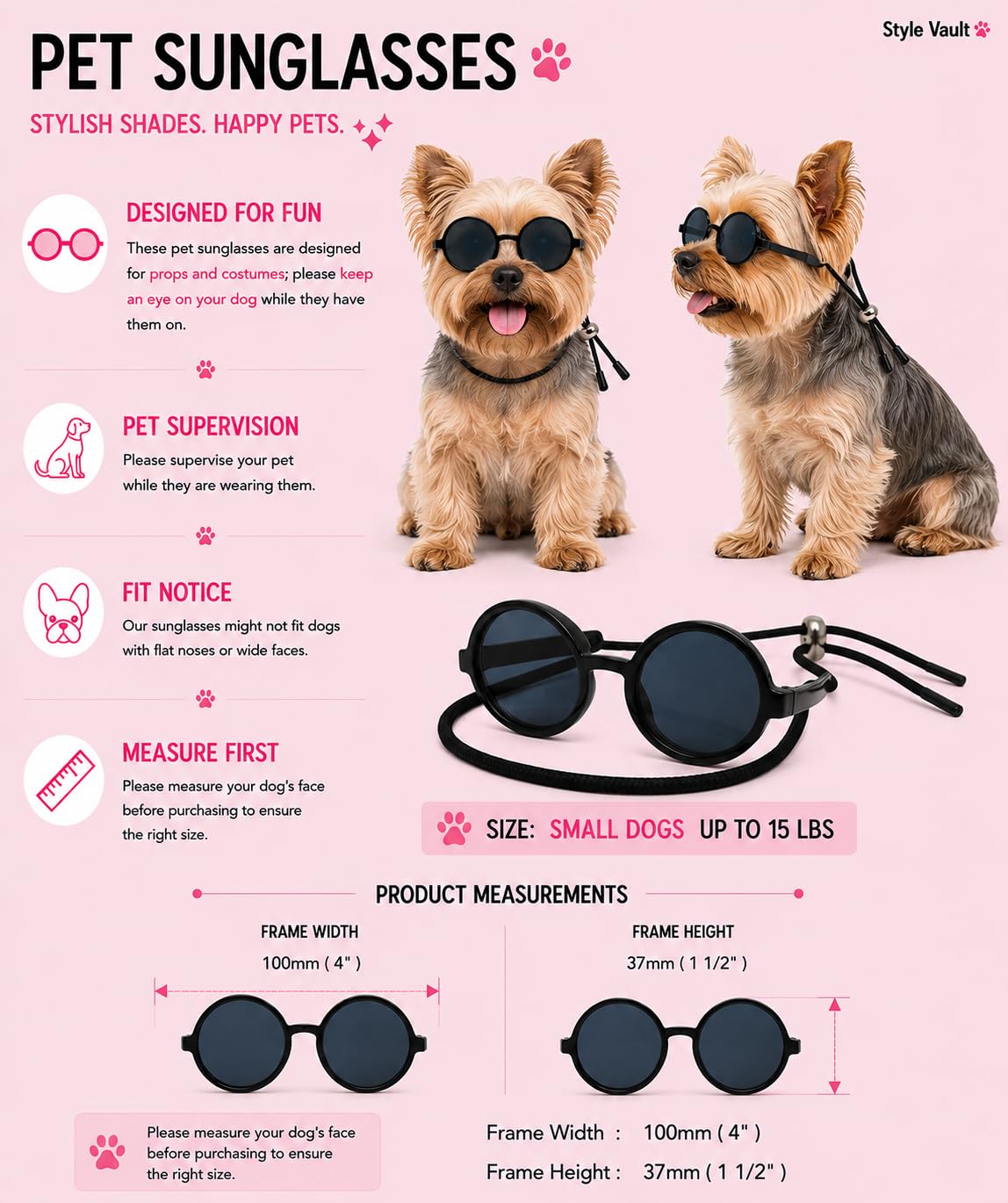 G016 okrągłe okulary przeciwsłoneczne dla małych psów o wadze do 6,8 kg (czarne)