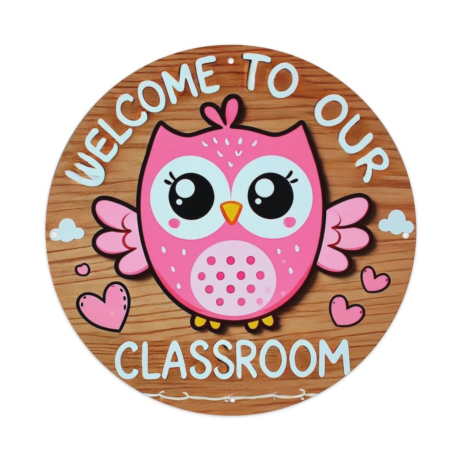 Pink Owl Welcome Sign Pattern Vintage Round Tin Sign Retro Metal Wall Decor Metal Poster, Home Bar Garage Cafe Wall Art Decoration 8x8Inches