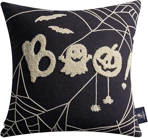 Miniatura 7 de Phantoscope - Paquete de 4 fundas de cojín con estampado de Halloween, frase en inglés Happy Halloween, diseño de serpiente, ojo del tótem, búho,