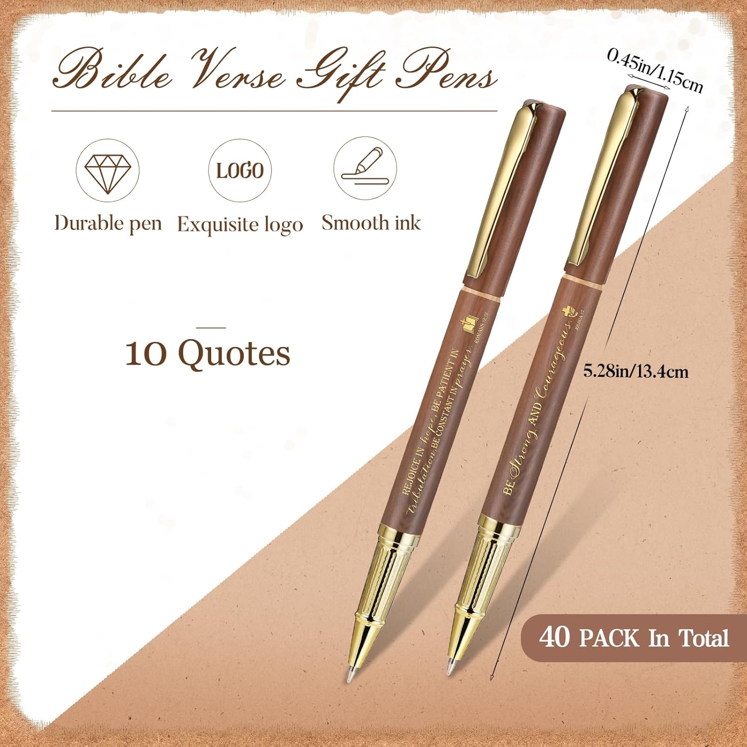 Spakon 40 Pcs Christian Mother's Day Pens Bulk Inspirational Bible Verse Ballpoint Pen Motivational Religious Party Favors Mothers Day Pens for Men Teacher Pastor Nurse(Brown)