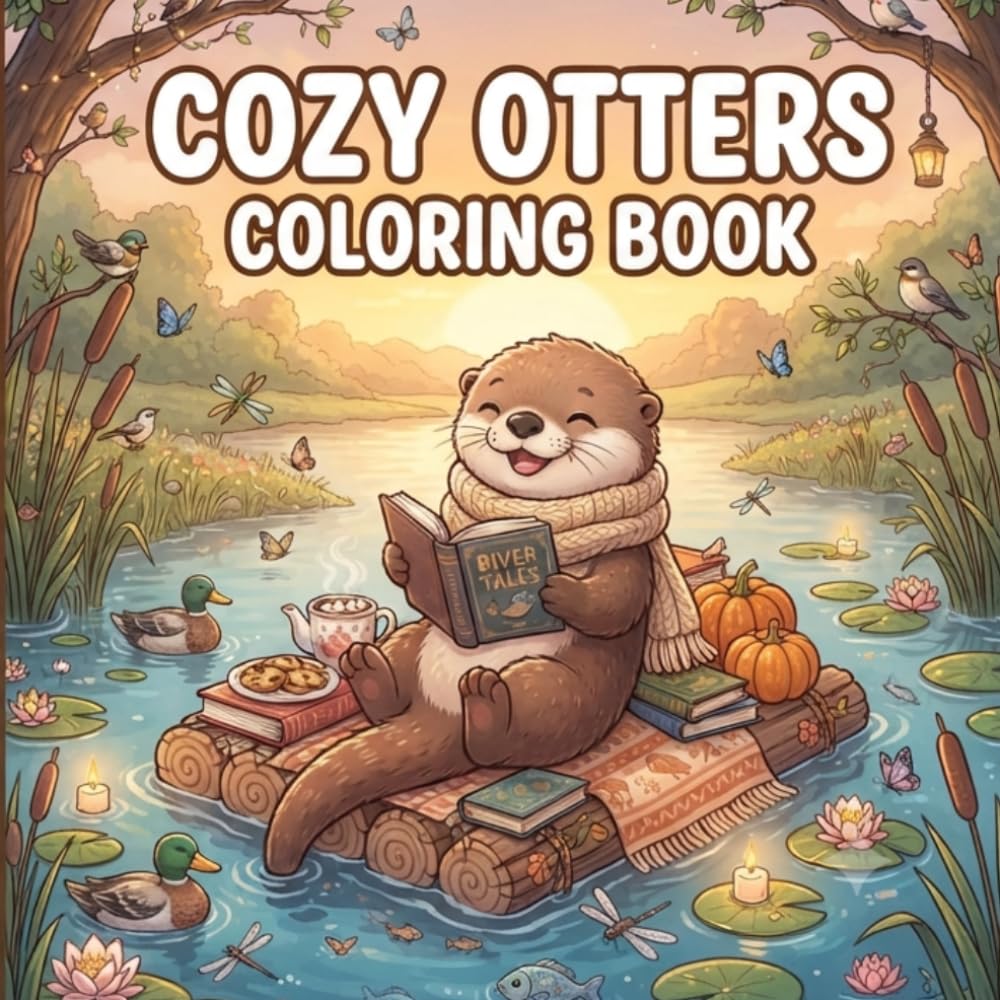 Cozy Otters Coloring Book: 30 Bold & Easy Cute Otter Coloring Pages for Relaxation, Stress Relief, Teens & Adults