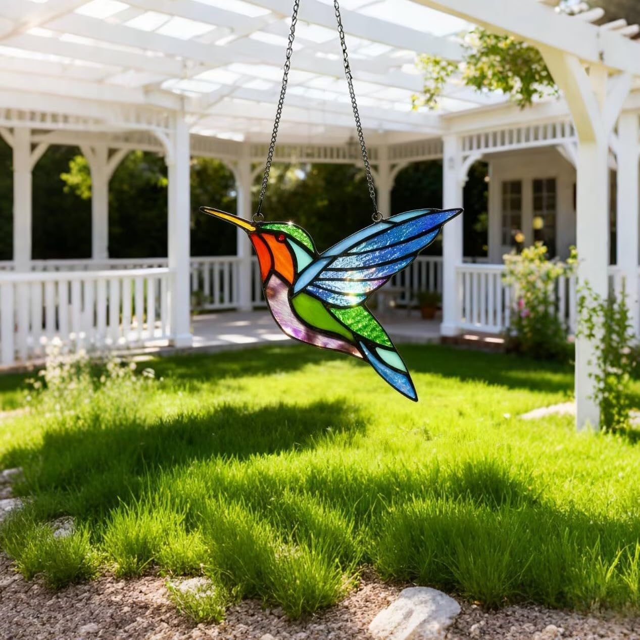 Handcrafted Stained Glass Hummingbird Tiffany Style Stained Glass Window Panels Sun Catcher Bird