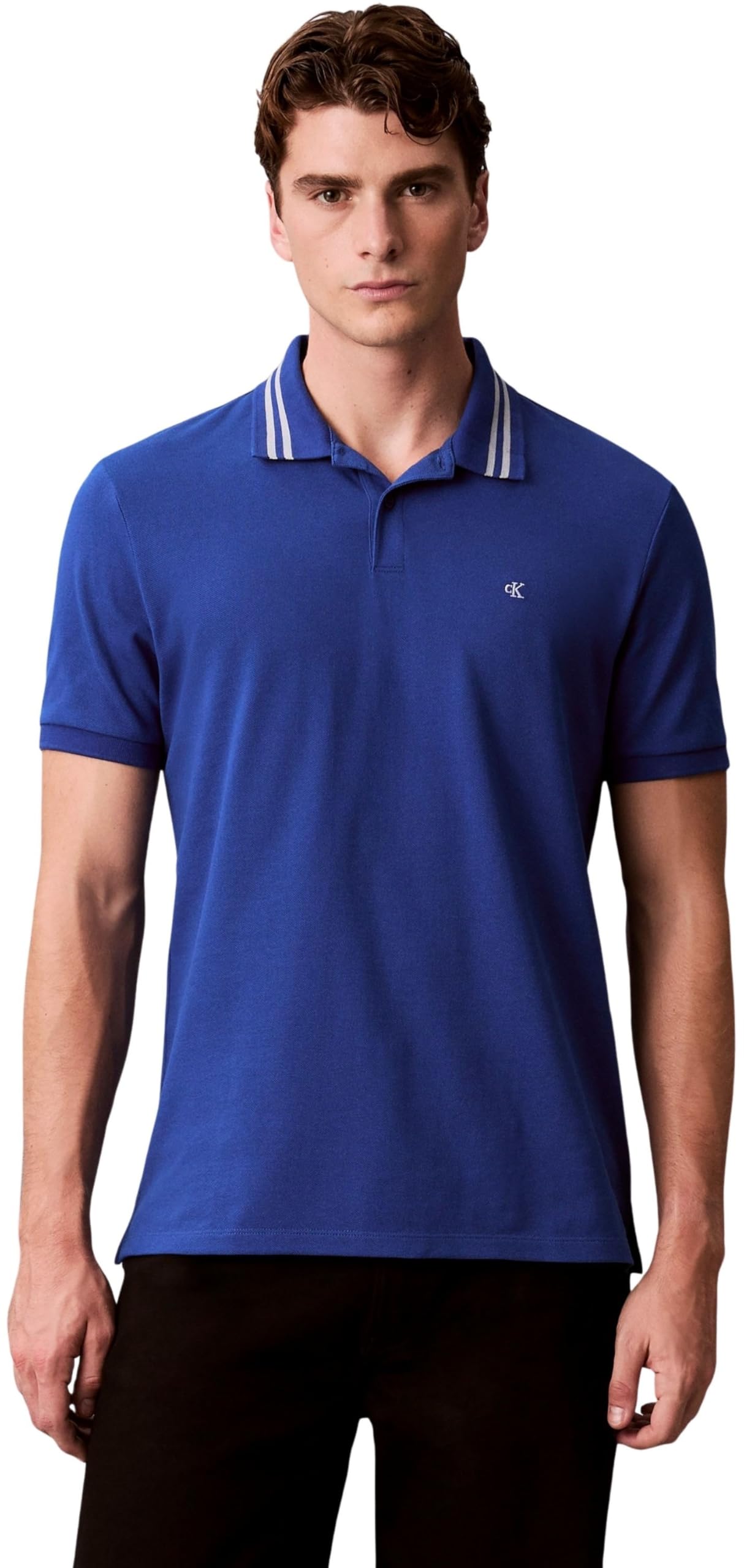 Calvin Klein Men's SS Monogram Pique Tipped Polo LV04RC276G Polos, Blue (Chase Blue), M