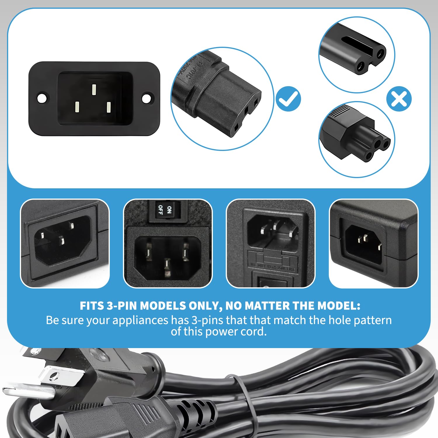 Power Cord For Farberware Coffee Percolator Urn Model 155 & 155-A