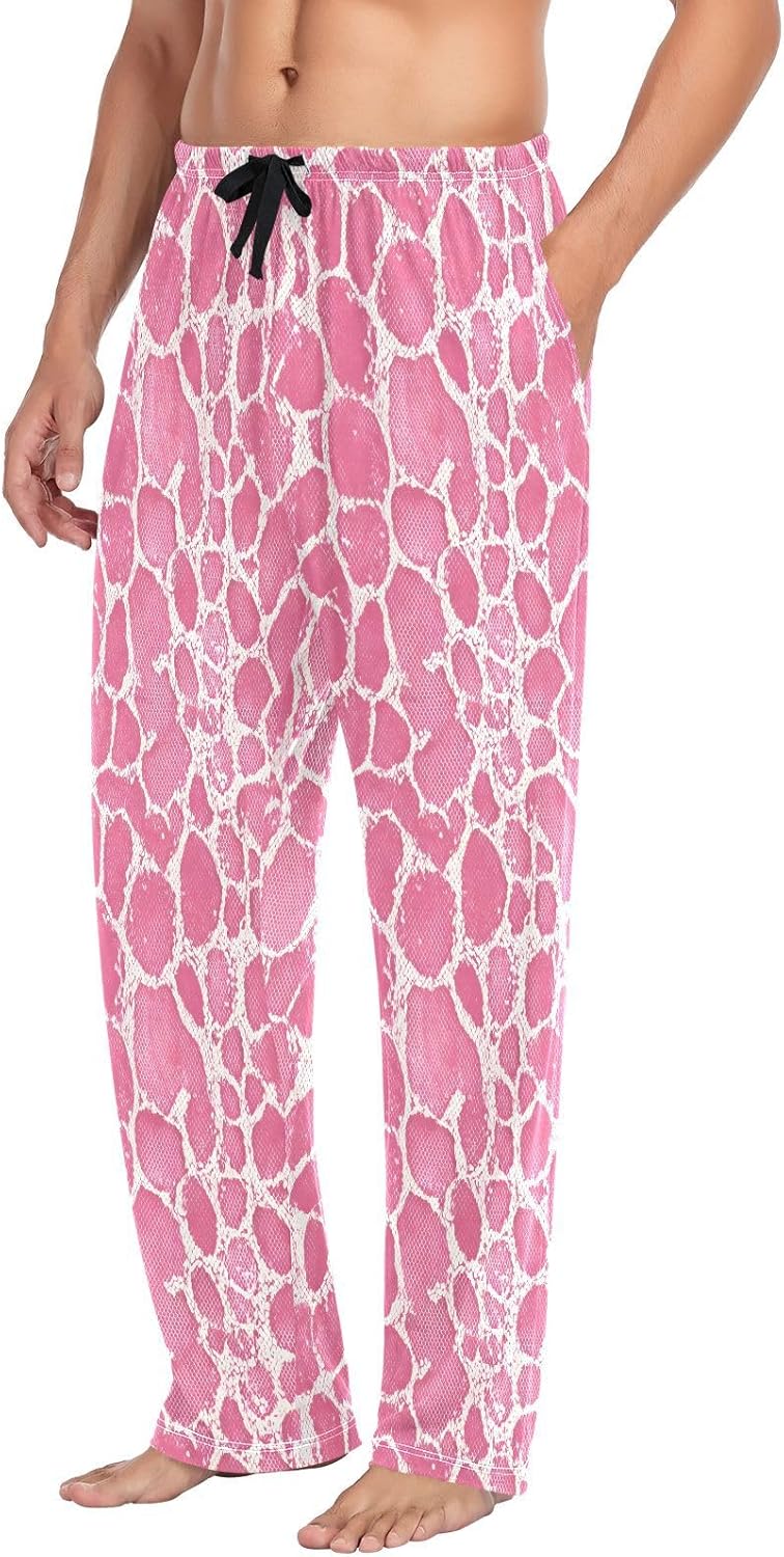 ALAZA Pink Snake Print Men's Pajama Pants Men Cotton Pajama Bottoms with Pockets, S