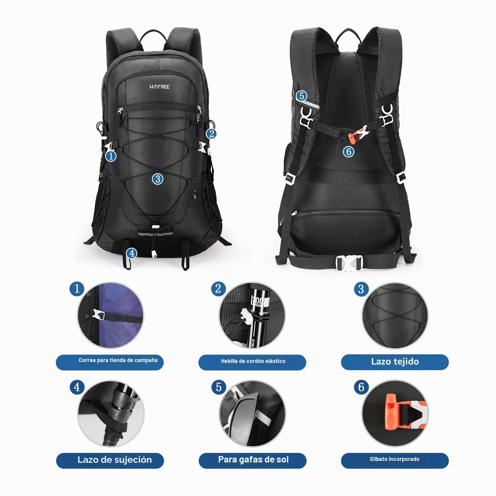 HOMIEE Mochila de Senderismo 45L Impermeable Ligera para Caminar Camping Trekking