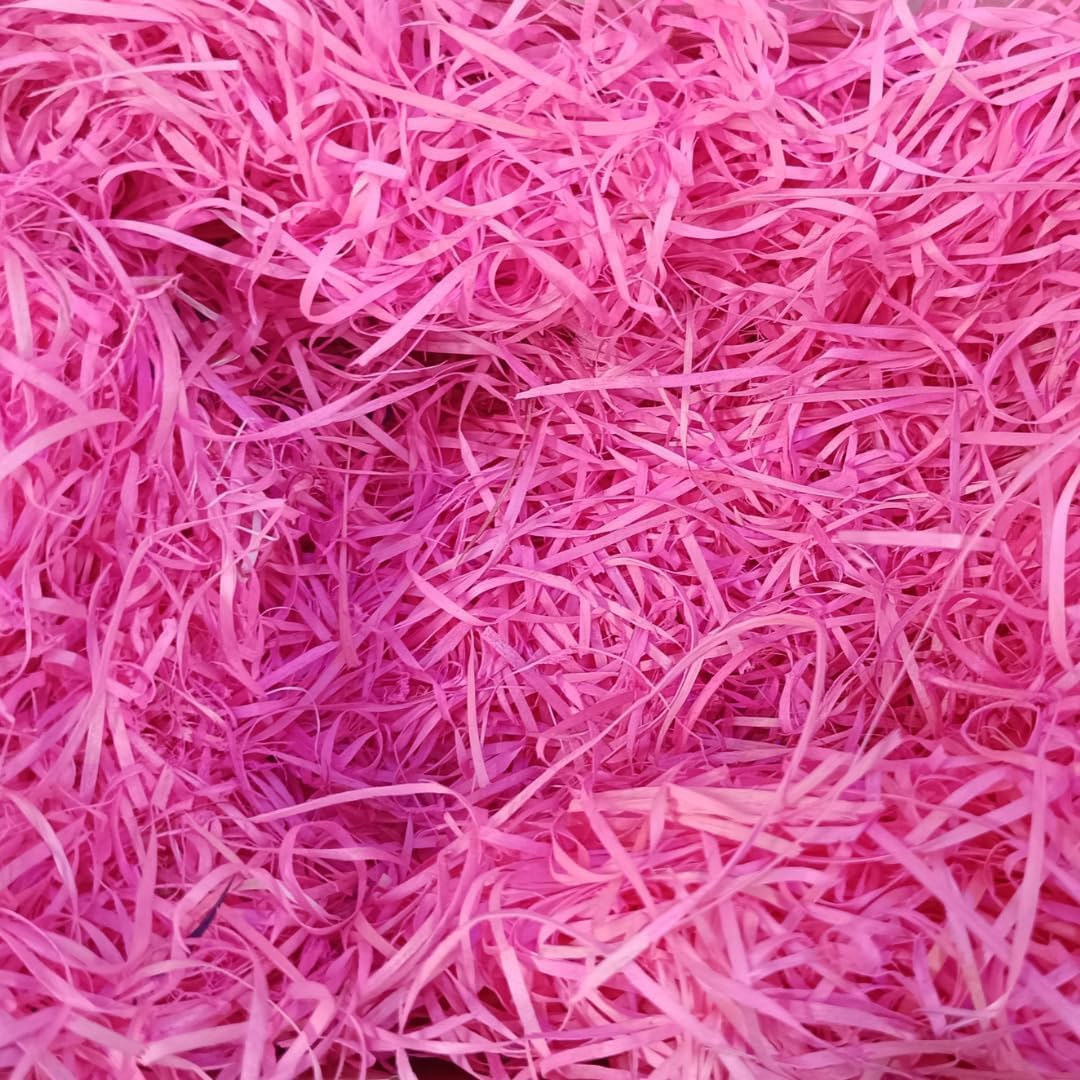 FESTO MART shredded paper crinkle paper grass paper strips for gift packing, Diwali tray decoration, Diwali hamper decorations, gift box fillers, wedding and birthday gifts… (Pink)
