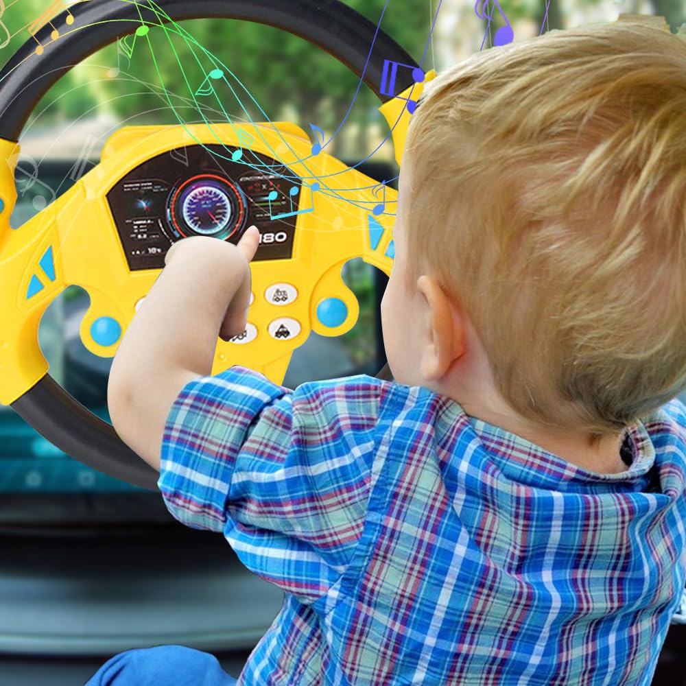 WDKXCN Toy Steering Wheel, Portable Steering Wheel For Car, Copilots Simulated Steering Toy, Car Steering Wheel With Sound Early Educational Toys(Black Yellow) - Image 2