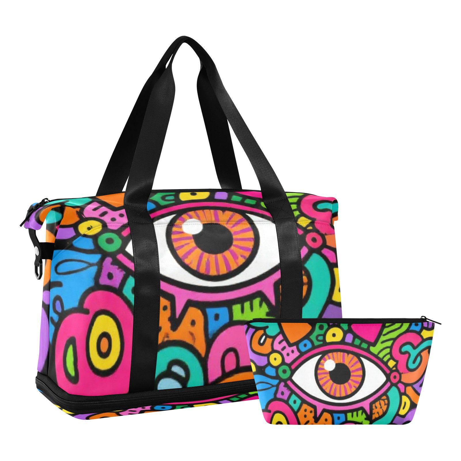 Evil Eyes Doodle kolorowa duża torba podręczna z kieszenią na mokro regulowany pasek na siłownię torby marynarskie do trekkingu wielofunkcyjna dla mężczyzn kobiet