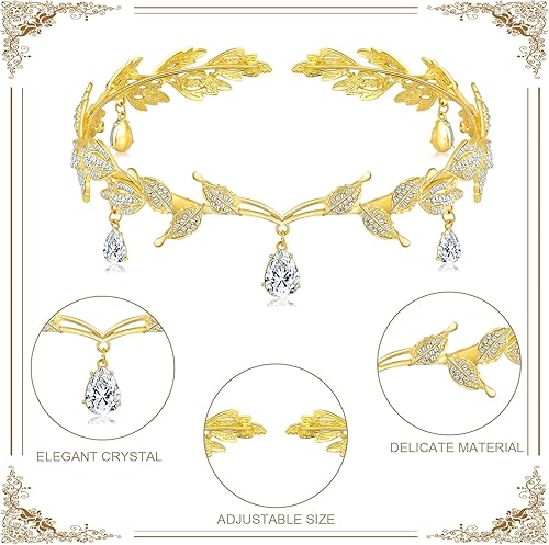 Miniatura 4 de ONESING Juego de orejas de elfo de hadas con diadema de diamantes de imitación, orejas de hadas con corona de hojas para mujeres y niñas, accesorios