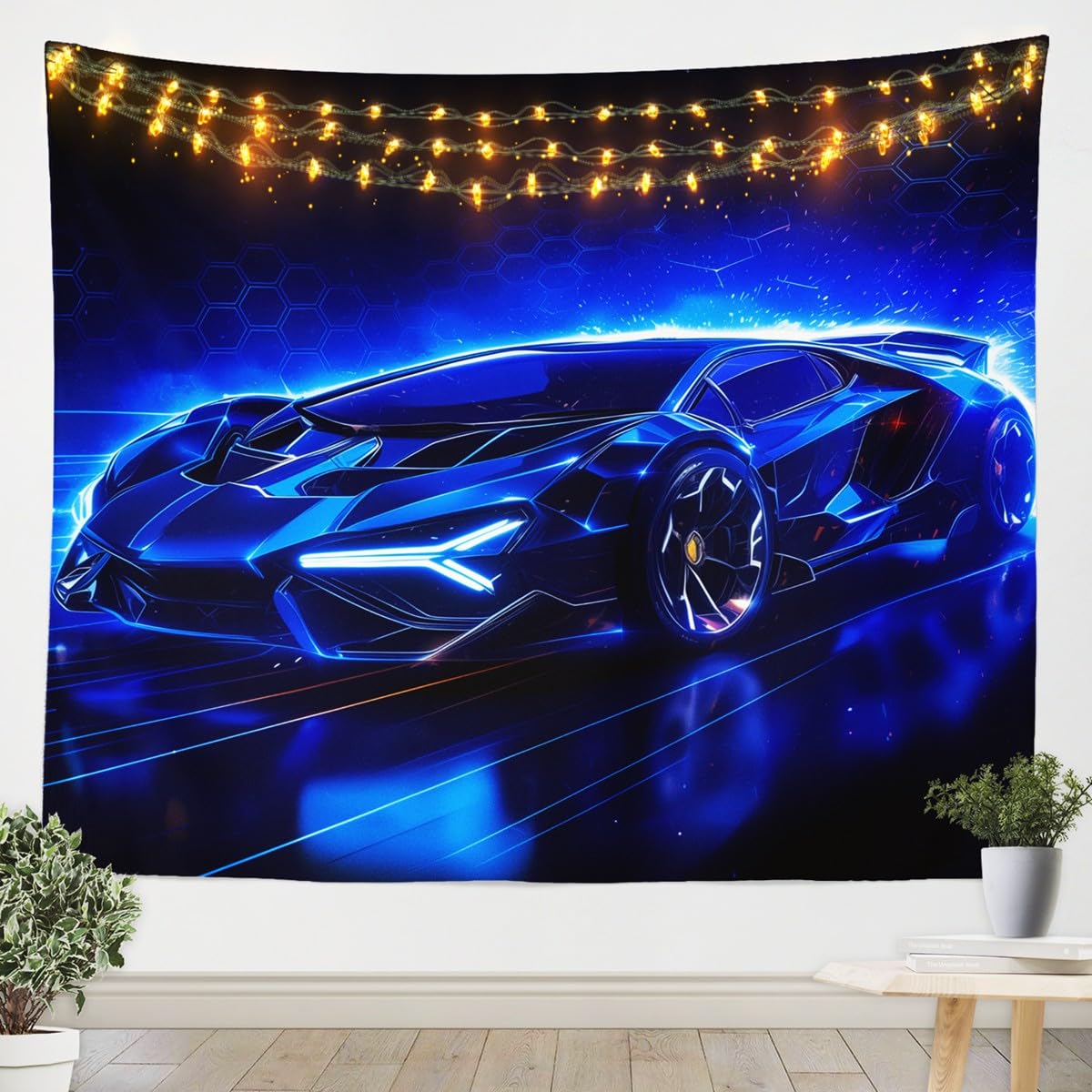 Feelyou Kids Boys Sports Car Tapestry Wall Hanging Blue Race Car Tapestry for Kids Teens Boys Extreme Sports Theme Wall Tapestry Speed Luxury Car Wall