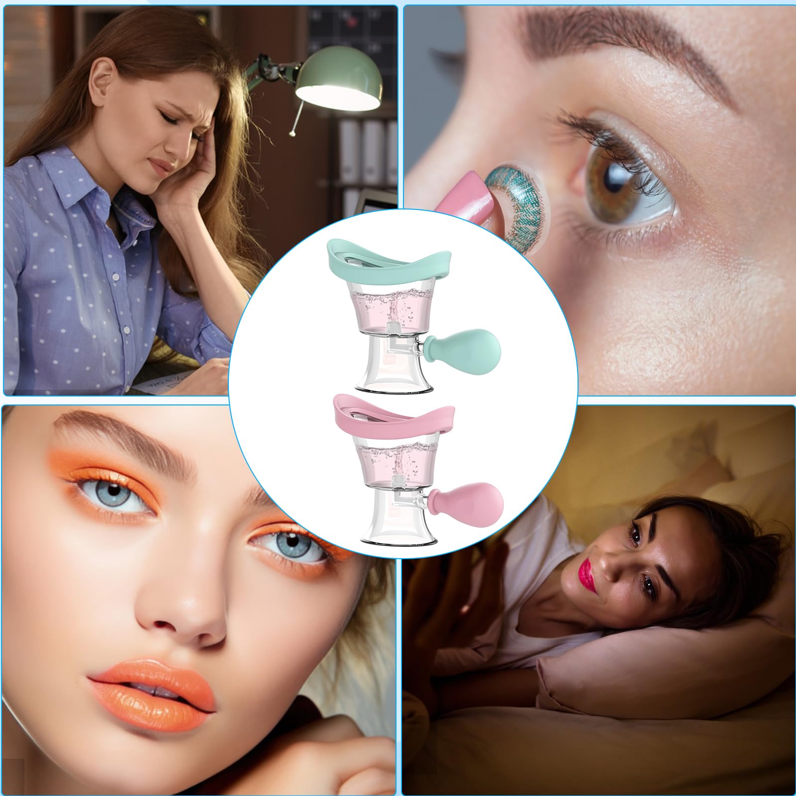 Lavaggio Oculare Portatile, 2 Pezzi Kit per il Lavaggio Degli Occhi, Tazza Manuale di Pulizia Degli Occhi, Tazza di Lavaggio Degli Occhi in Silicone, Bagno per il Lavaggio Degli Occhi (Blu, Rosa)