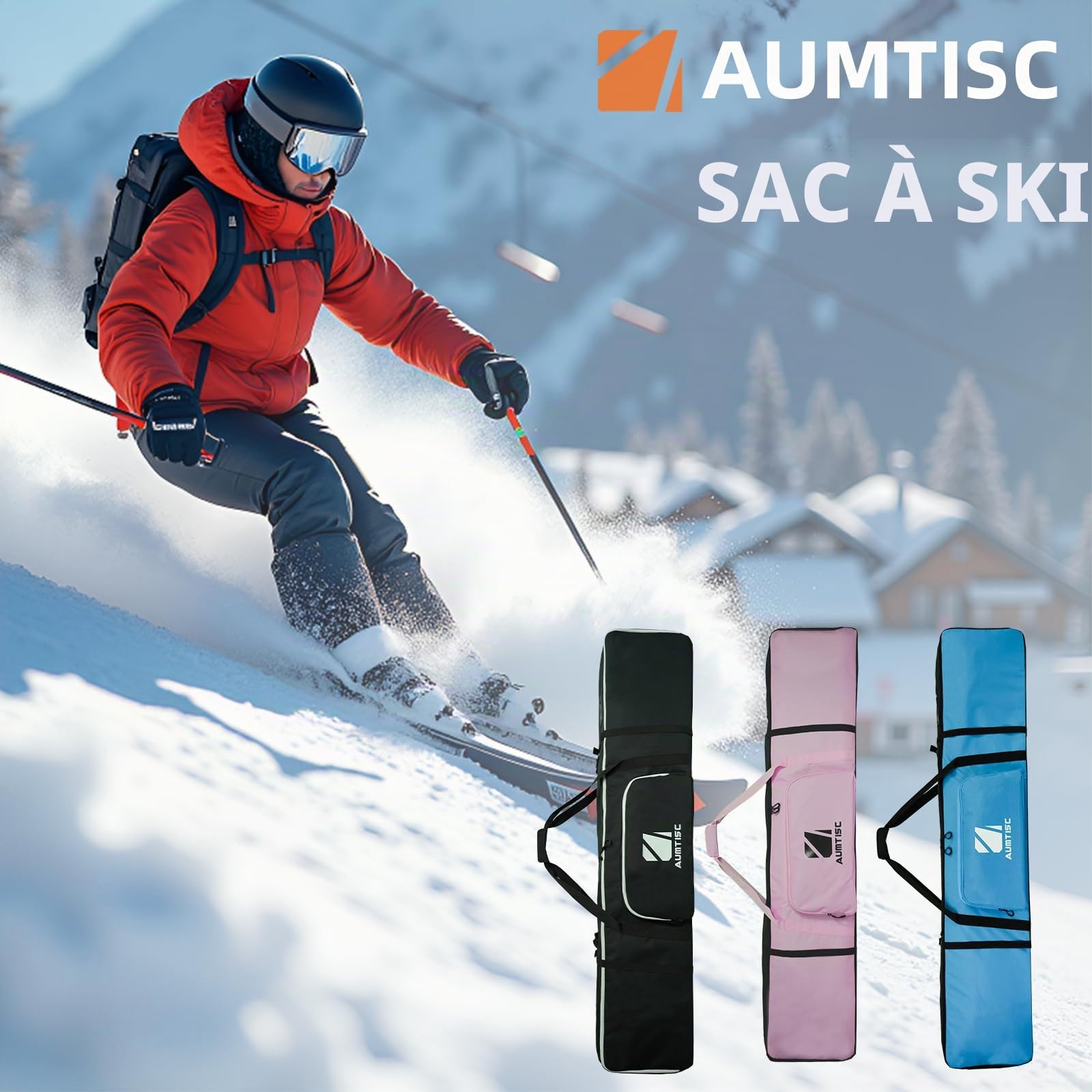 AUMTISC Sac de transport imperméable pour planche à neige, 155 cm, bleu, pour voyage en avion et sports d'hiver