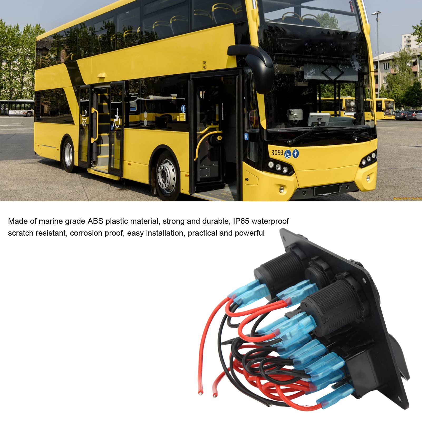 Panel de interruptores basculantes 4 posiciones con USB, toma encendedor y voltaje IP65 para camiones, RV, barcos autobuses
