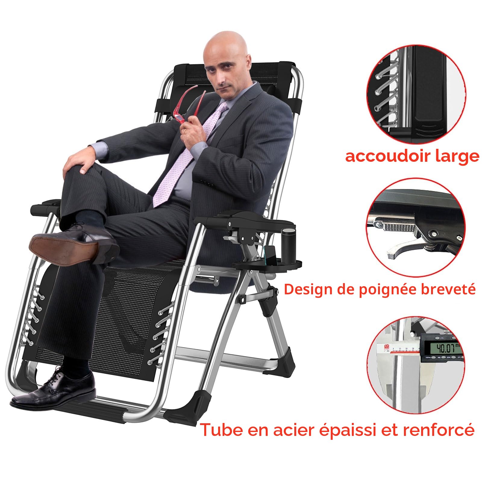 Chaise Longue Jardin - Exterieur Transat De Plage Fauteuil - Chaises Bains de Soleil Relax DéTente Air avec Repose - Fauteuil Relax Zero Gravity - Poids de -Charge 200 kg