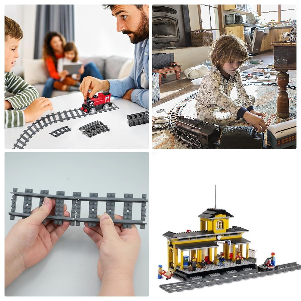 57 Piezas Vías de Tren Rieles de la Ciudad Rieles de Bloques de Construcción de Ciudad City Vías para Tren de Juguete, Idea de Regalo para Niñas y Niños