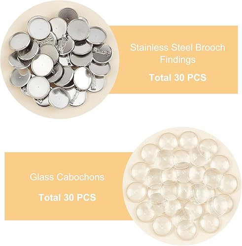 Miniatura 9 de UNICRAFTALE Broche redondo plano con 20 cabujones de cristal de acero inoxidable 304, bandejas de bisel de bisel, kit de fabricación de broches de