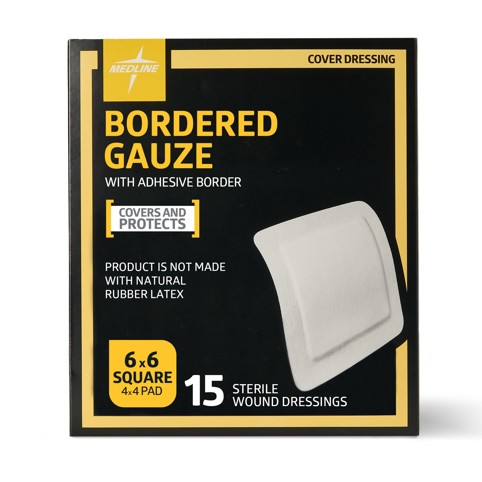 Medline Bordered Gauze, 6" x 6" Adhesive Island Wound Dressing, Sterile, 15 Count