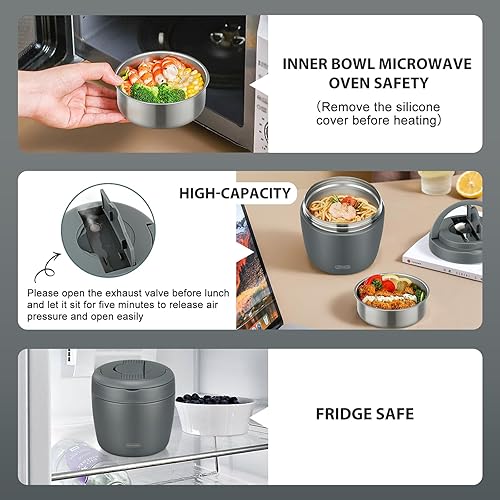 Miniatura 6 de Tarro térmico para alimentos calientes para adultos, 32 onzas, recipientes térmicos de sopa de almuerzo de boca ancha aislado al vacío, acero