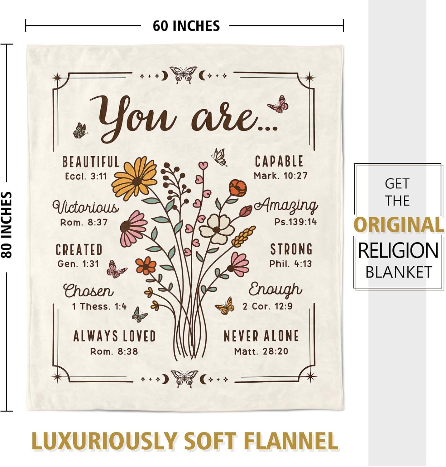 Christian Gifts for Women, Christian Floral Throw Blanket, Birthday Religious Gifts for Women Friendship, Inspirational Scripture Faith Gift for Friend, Sister, Mom, Daughter (60'' x 80'', Beige)