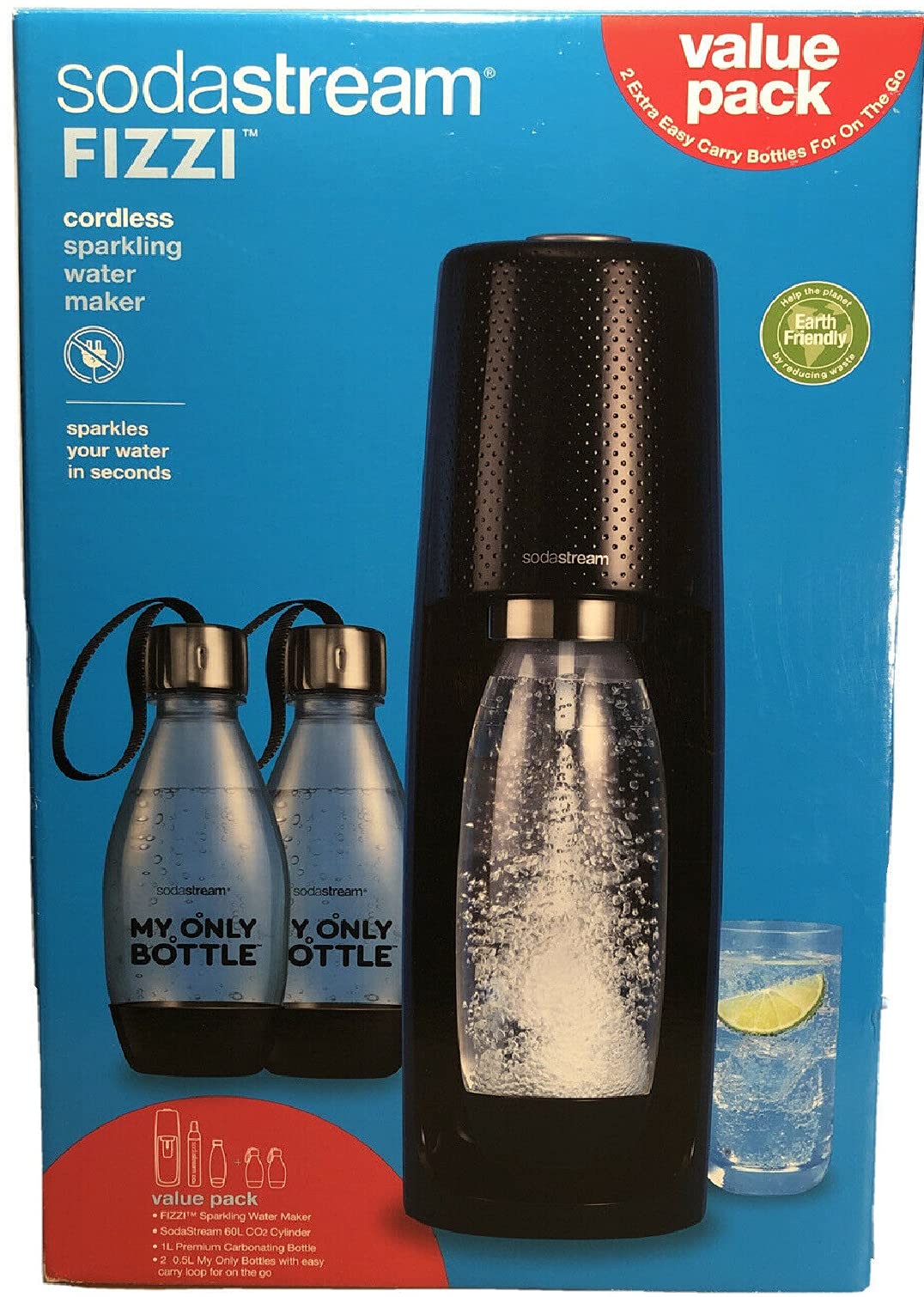 sodastreamFizzi Sparkling Water Maker with CO2 Carbonator and 2 Extra Bottles -