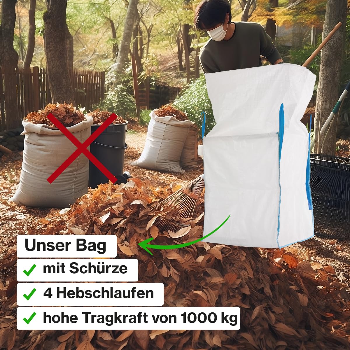 Safetytex Big Bag mit Schürze 90x90x110 cm Schüttgutbehälter (10 Stück) | 1000 kg Tragfähigkeit, robuster Transportsack, für Schüttgüter, Entsorgung, reißfest, langlebig, leicht befüllbar