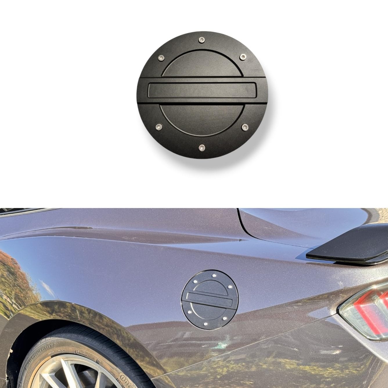 Billet Aluminum Replacement Fuel Door for Mustang 2024, Black Anodized