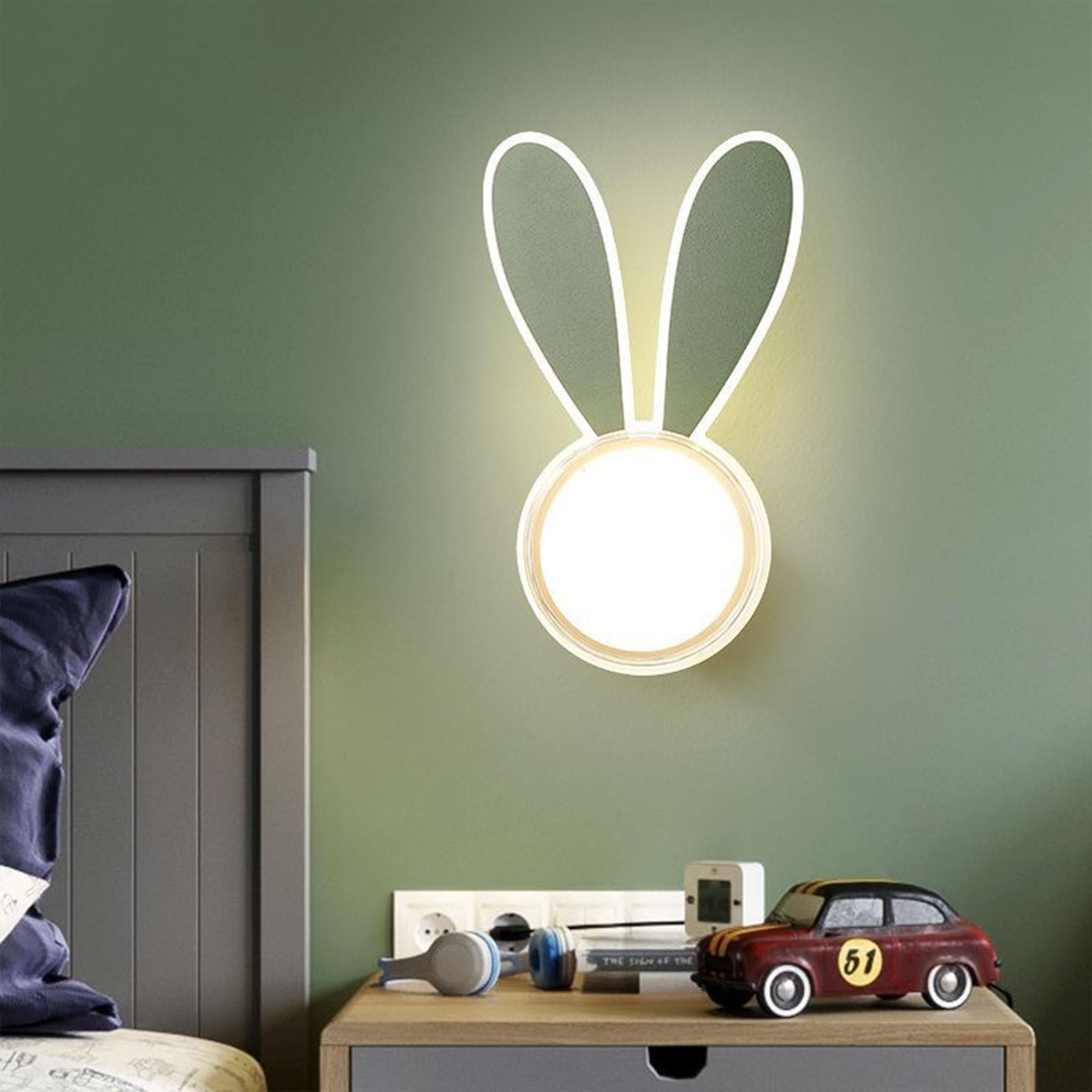 AoLa Dziecięca lampa ścienna LED królik lampa ścienna lampka nocna królik lampka nocna lampka ścienna oświetlenie do pokoju dziecięcego sypialnia, prezent dla dziewczynki chłopca,Green