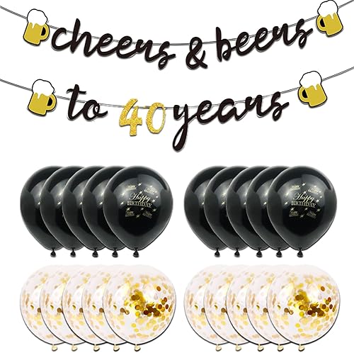 Miniatura 5 de Decoraciones de cumpleaños número 40 para hombres, decoraciones de cumpleaños número 40 con globos dorados de 40 pulgadas con el número 40, letrero