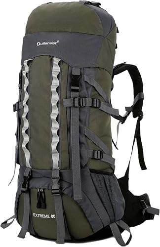 Mochilas de marco interno de 80 L con cubierta de lluvia, mochila de senderismo al aire libre, bolsa de senderismo impermeable, Verde militar,