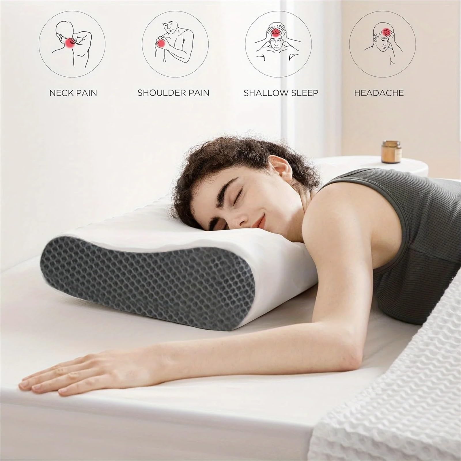 Cuscino Refrigerante Cuscino da viaggio ergonomico in memory foam, 1 pezzo, cuscino ortopedico cervicale rinfrescante for dormire su un fianco, sulla schiena e sulla pancia.