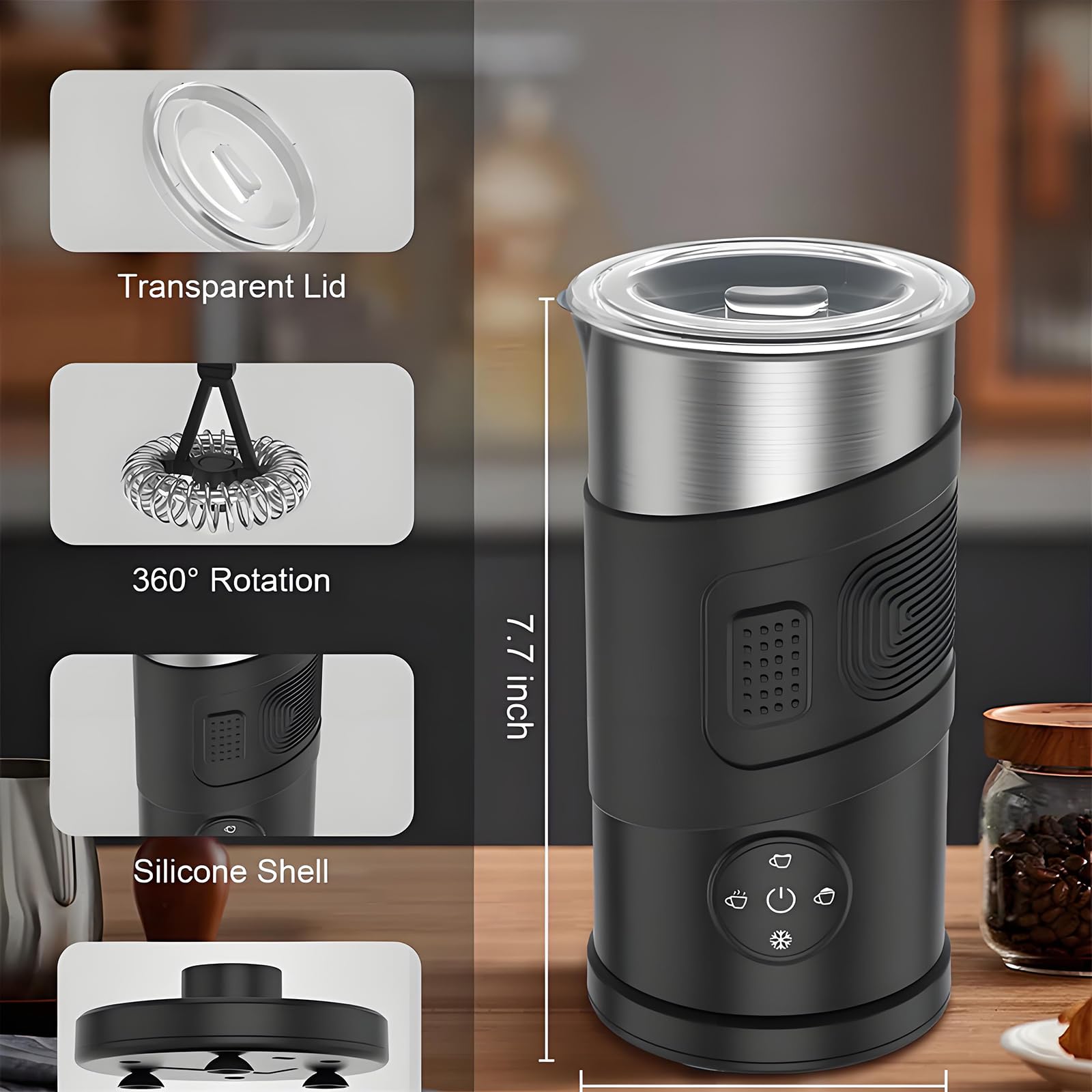 Calentador De Leche, Vaporizador De Leche 4-in-1electric Y Frother, Fabricante Automático De Espuma Fría De Acero Inoxidable, Viernes De Leche para Chocolate Caliente, Café con Leche, Capuchino